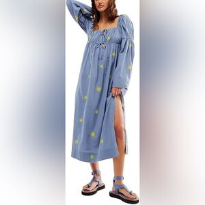 Free People NEW embroidered linen midi